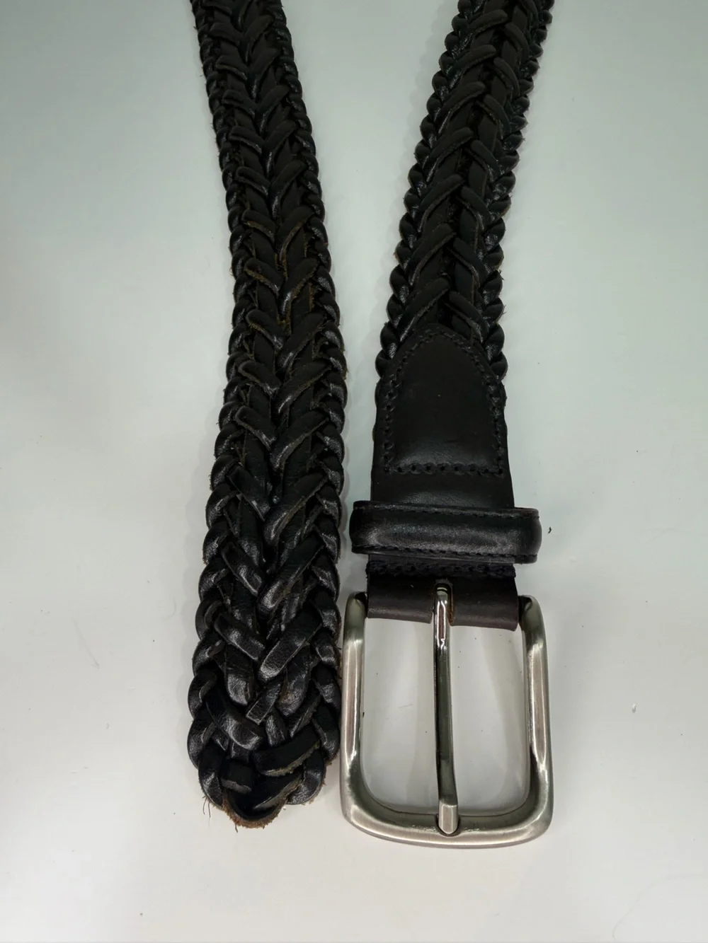 Vintage Argentina Black Braided Leather Belt 34/85 Woven Boho Western